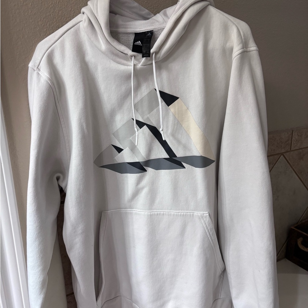 Men’s Adidas White Hoodie with Geometric Design - Large